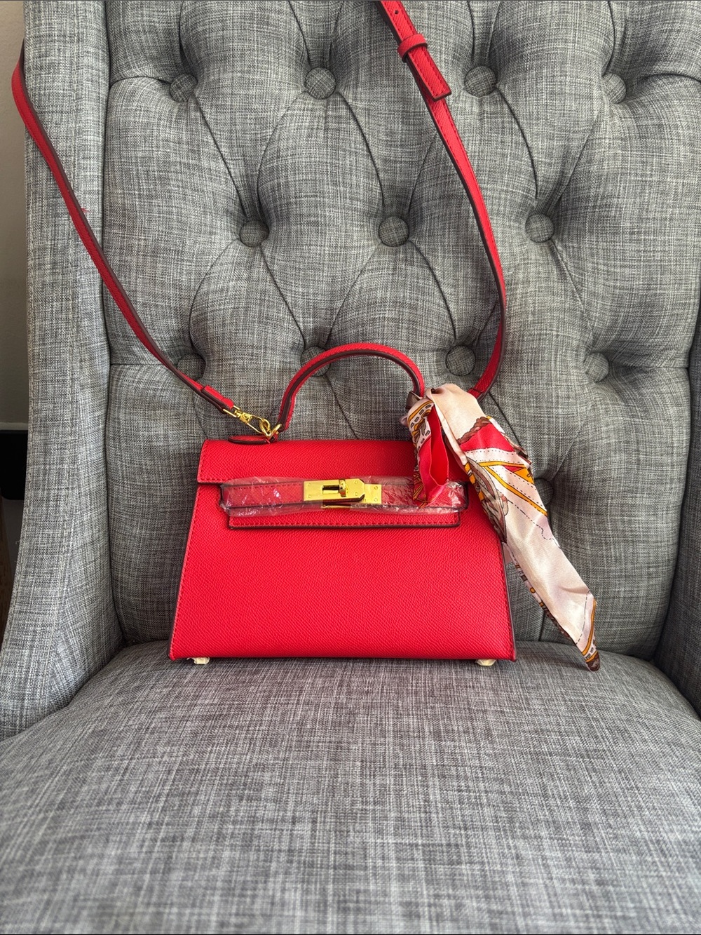 Red Structured Top-Handle Crossbody Bag